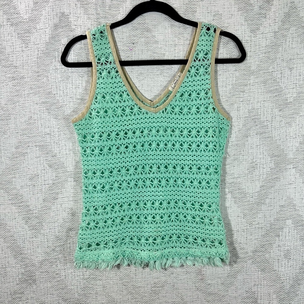 Ezra Mint green crochet tank with fringe hem size S